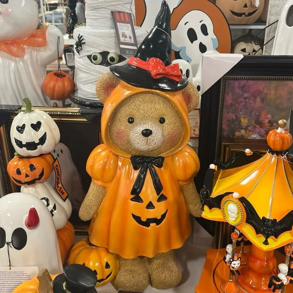 Halloween Teddy Bear Pumpkin Witch Large Figurine Decor